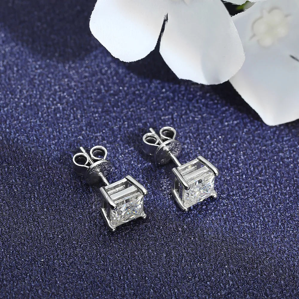 Moissanite Earrings Princess Cut Studs