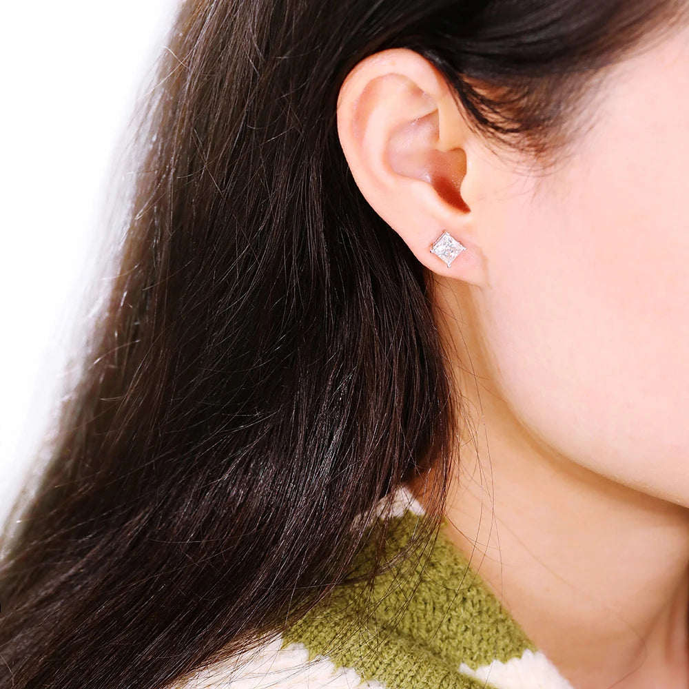 Moissanite Earrings Princess Cut Studs