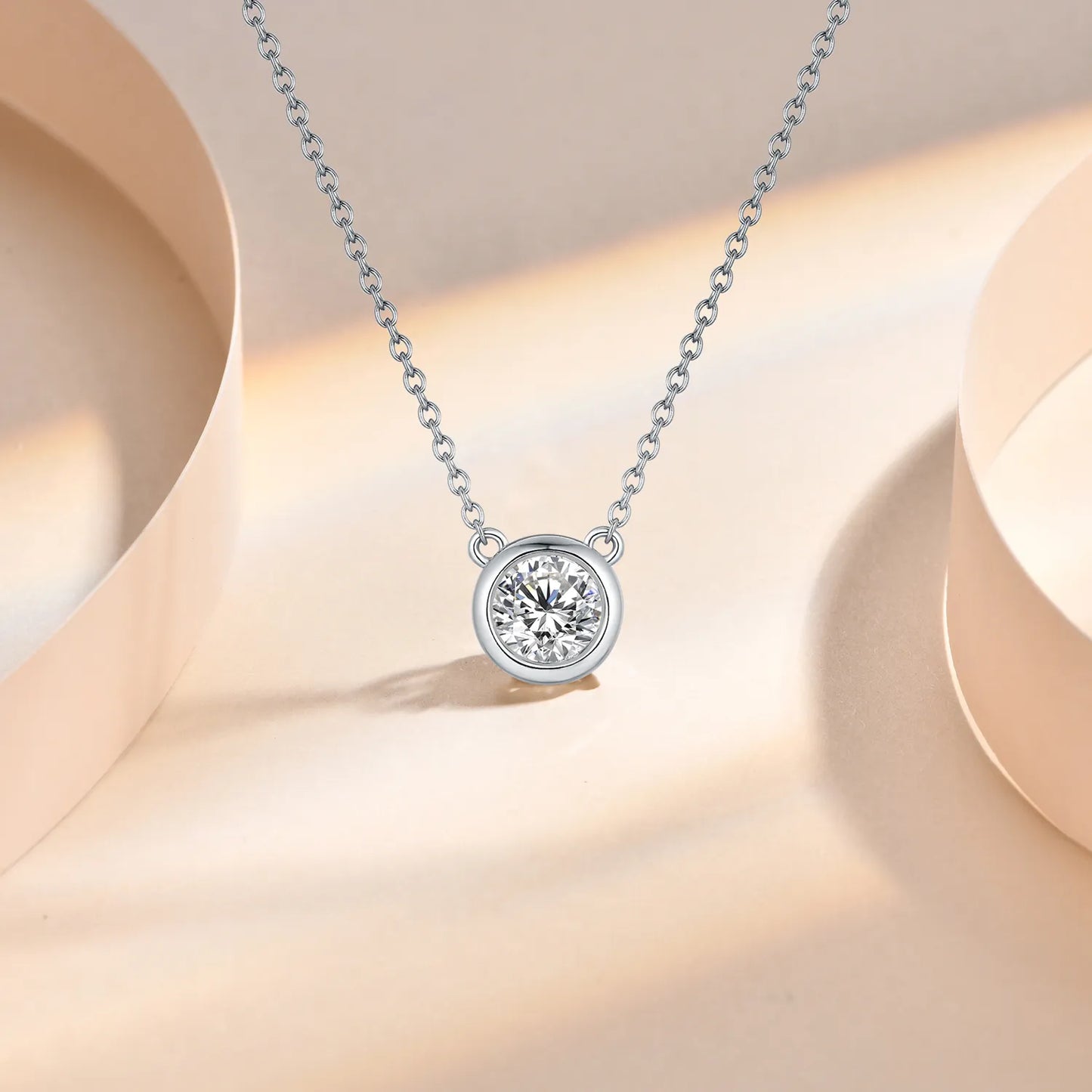 Bezel-Set Round Brilliant Cut Moissanite Necklace